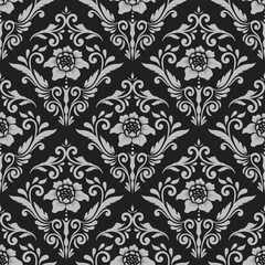 Black classical damask wallpaper pattern