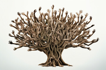Tree formed entirely by interconnected human figures, symbolizing unity and interconnectedness. Ai generated