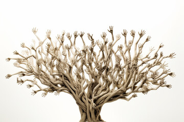 Tree formed entirely by interconnected human figures, symbolizing unity and interconnectedness. Ai generated