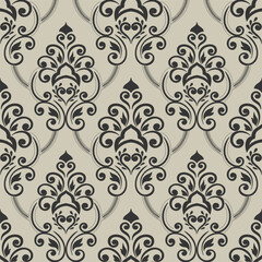 Beige and black damask wallpaper pattern. Vector design illustration
