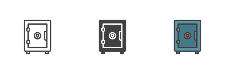 Bank safe different style icon set