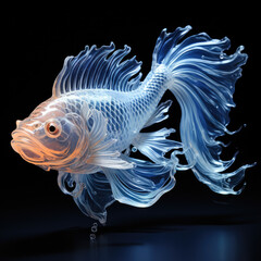 Fototapeta premium art painting with jumping koi fish floating with white and blue light lines created with Generative AI Technology