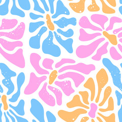 Abstract seamless pattern with colors. Hippie style of the 70s. Summer ornament for fabric or packaging