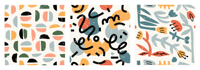 A set of abstract seamless patterns. Modern and retro ornaments for fabric and wrapping paper