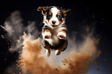 puppy stunt explosion jumping in the air
