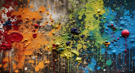 Urban Grunge Art. Abstract Spray Painting on Concrete Wall with Vibrant Splatters. generative ai
