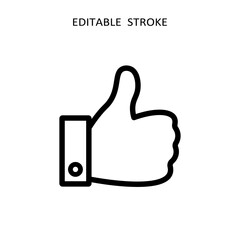 Like up icon. Vector thumb up outline icon. Hand good like line symbol. Finger up sign. Social media sign. Editable stroke