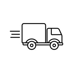 Fast Moving Shipping Delivery Truck Line Art Vector Icon for Transportation Apps and Online Shop Websites.