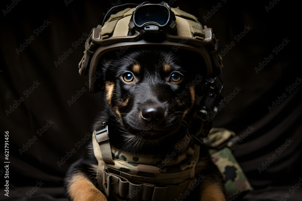 Poster Special forces army puppy soldier portrait