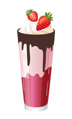 Strawberry milkshake with whipped cream decorated chocolate and berries