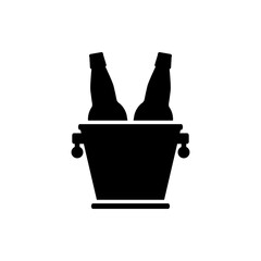 Beer bottles in a metal bucket. Simple minimal vector.