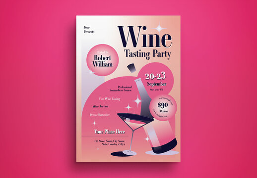 Pink Gradient Wine Tasting Party Flyer Layout