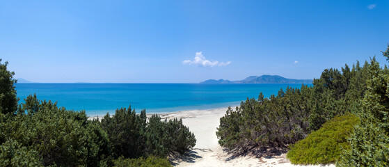 Fototapeta na wymiar Exotic beach as part of paradise beach at the south coast of the island of Kos, Dodecanese, Greece