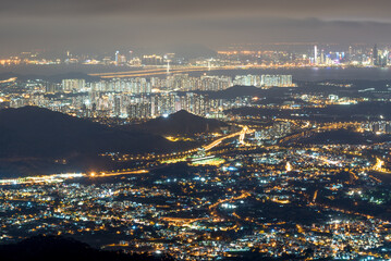 ariel view of the city at night