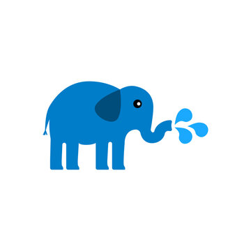 Blue elephant sprays water from his trunk.