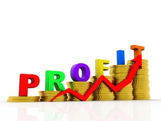 3d rendering Stock market online business concept. business Graph with gold coin