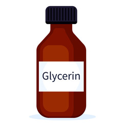 Glycerin solution for external use in small dark glass bottle cartoon vector illustration isolated on white background.