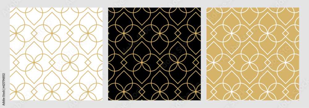 Poster luxury gold background pattern seamless geometric line floral circle abstract design vector set. chr