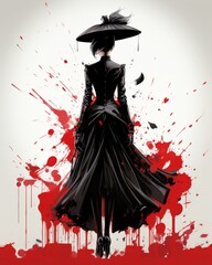 FUTURISTIC MARY POPPINS WITH RED SPLASH. IMAGE AI