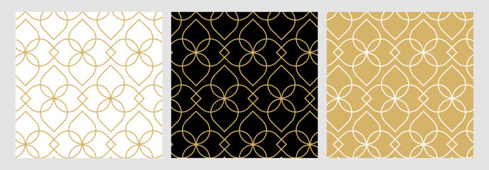 Luxury gold background pattern seamless geometric line floral circle abstract design vector set. Christmas collection.