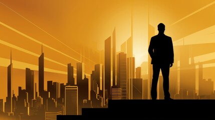 corporate style background depicting a MAN WATCHING THE CITY SKILYNE. IMAGE AI