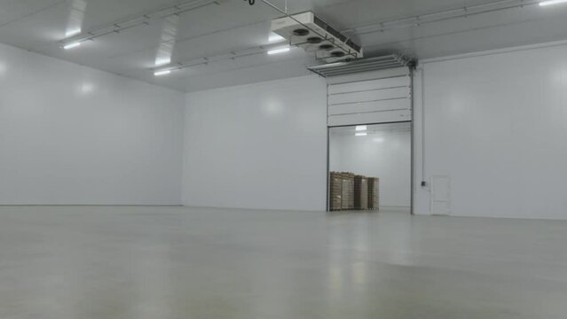 Modern warehouse for food. Empty cold store. Modern food warehouse.