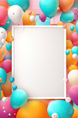 A birthday background with a white frame in the middle - Generative AI