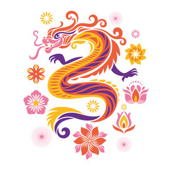 Chinese Happy New Year 2024. Year of the Dragon. Symbol of New Year. Purple Dragon on white background