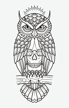 Ethnic style owl vector illustration. Isolated outlines