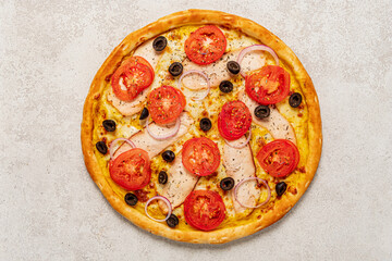 tasty pizza on the grey background