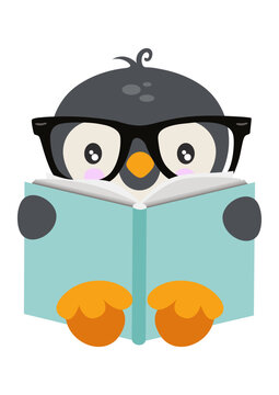 recommend clip art: Cute penguin sitting reading a book