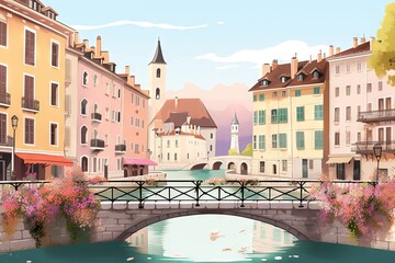 Fototapeta na wymiar The beautiful colorful canals of the europe city. Generative AI