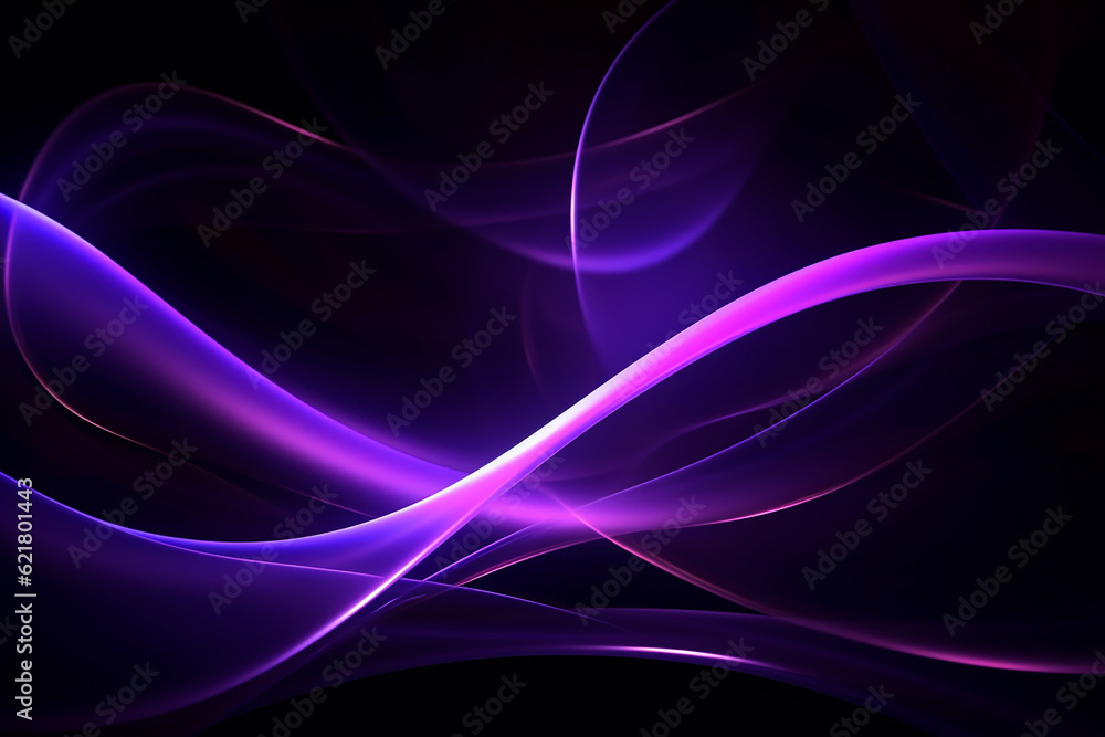 Poster abstract background with purple colored digital waves on black. generative ai image.