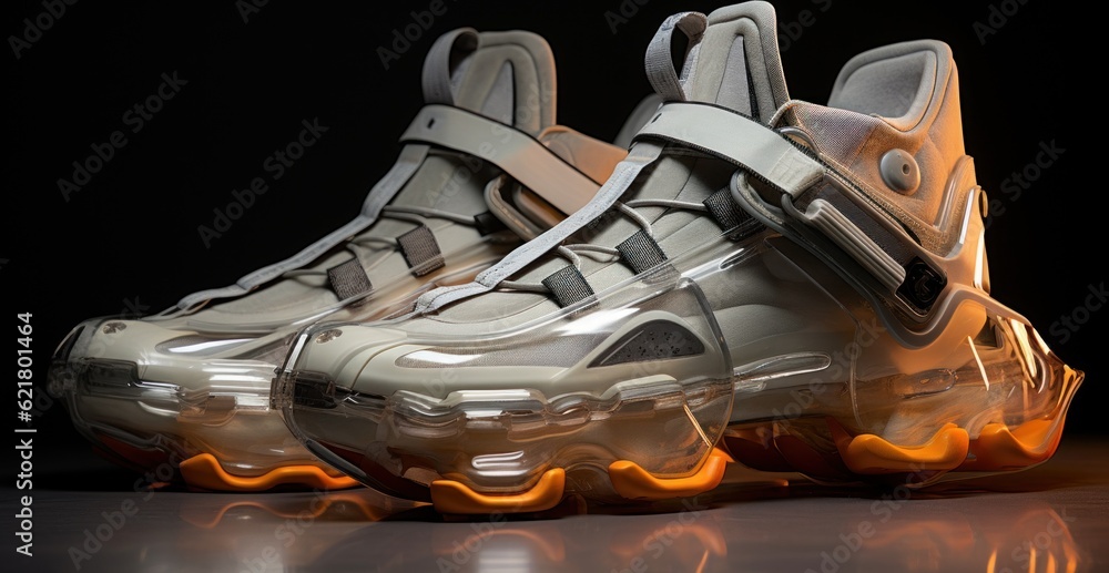 Poster a close up of a pair of shoes on a table. generative ai image.