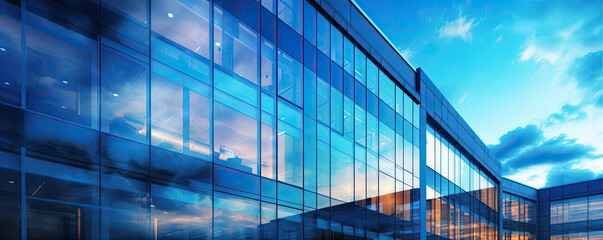 Fototapeta na wymiar Panoramic skyline and buildings with many glass windows, generative ai
