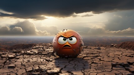 An angry bird sitting on top of a cracked ground. Generative AI image.