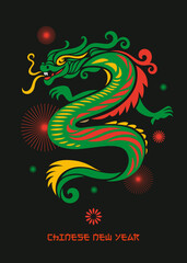 Obraz premium Chinese Happy New Year 2024. Year of the Dragon. Symbol of New Year. Purple Dragon on black