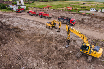 Aerial photo of an excavator working