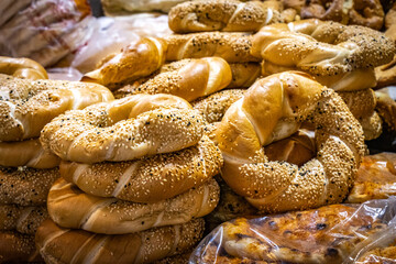 mahane yehuda marekt, jerusalem, bagels with sesame seeds, israel, middle east, kosher