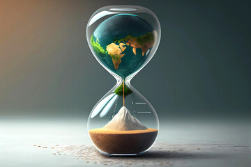 Earth planet in hourglass. Climate concept. Generative ai design. - obrazy, fototapety, plakaty