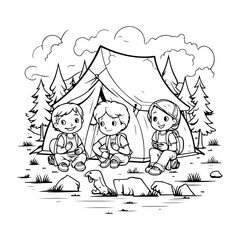 Camping line vector illustration for your design