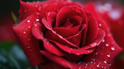 Red rose with dewdrops on its petals als love symbol