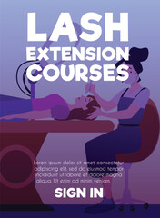 Poster or vertical banner about lash extension courses flat style