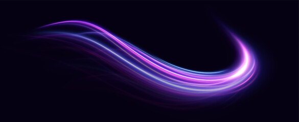 Neon speed lines. Dynamic light motion traces. Light trace wave, trace line.	
