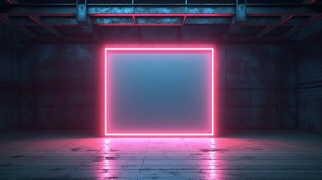 thin neon frame glowing abstract background. Generative AI