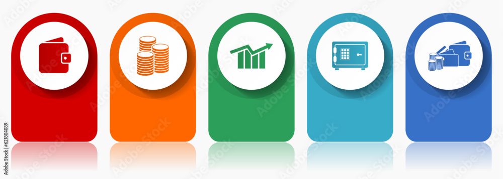 Poster banking icon set, miscellaneous vector icons such as wallet, money, diagram and safe, modern design 