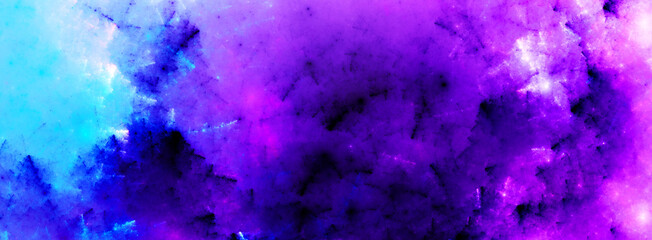 Art paint clouds. Abstract painting background. Purple, magenta, blue wide pattern. Fractal artwork for creative graphic design