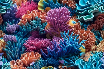 Fototapete Unterwasser Ocean underwater landscape with clay coral reefs 3d background design. Generative AI