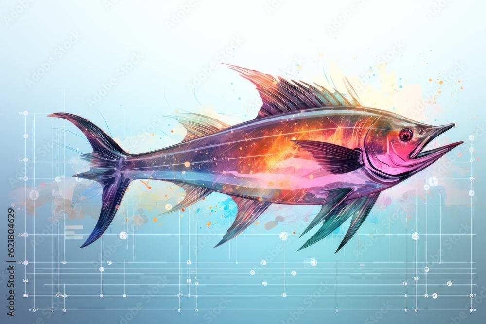 Poster a fish that is floating in the water. generative ai image.