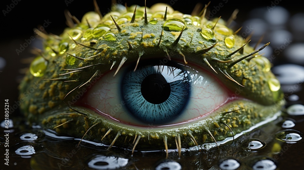 Aufkleber a close up of an eye with spikes sticking out of it. generative ai image.